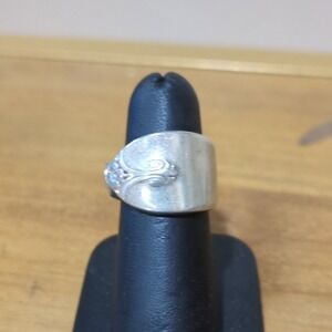 Vintage Silver Plated Spoon Ring Floral Design Statement Unique Band. Size 6.5